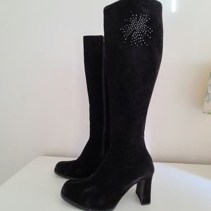 Black real suede long boots